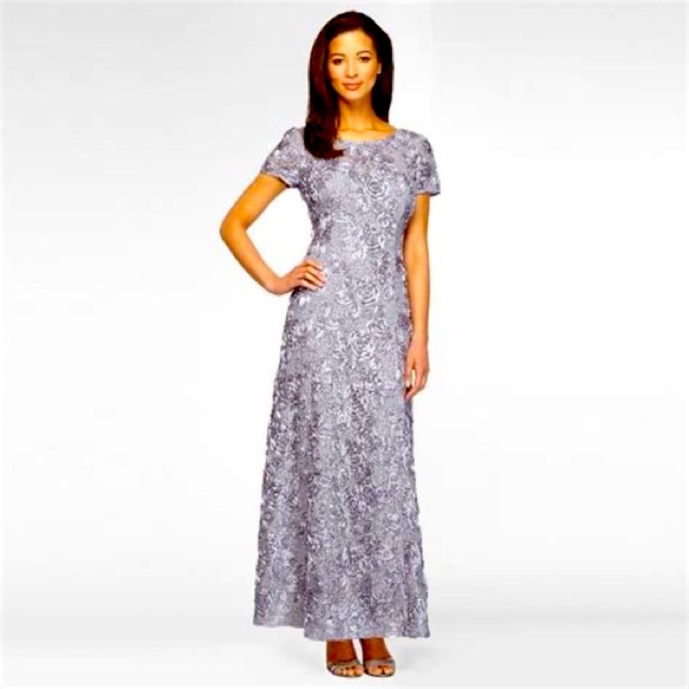 Alex Evenings silver-grey soutache formal gown size 8
